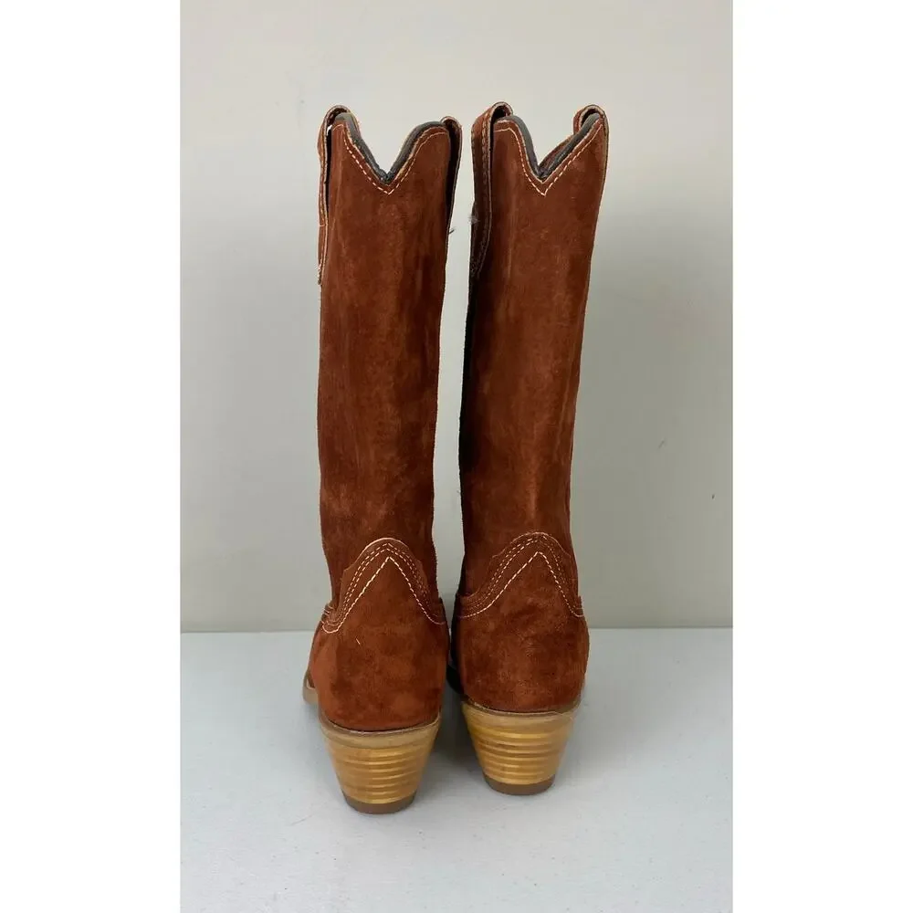 VTG 1974 Women Wolverine USA 12" Western suede leather cowgirl heeled boots, 6 - Picture 5 of 7